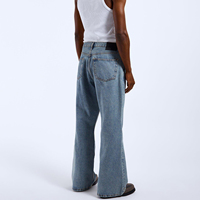 Jean en denim droit pour homme de haute qualité, coupe classique, taille mi-haute, délavé, avec boutons décoratifs, style décontracté, effet stonewash, 100% coton