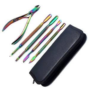 5 in 1 Stainless Steel Nail <b>Kit</b> with Rainbow Finish Portable <b>Manicure</b> Tools Set for Adults in Black Carry Bag - Product Image 1