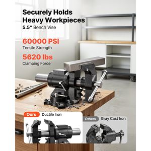 Étau d'établi robuste en fonte, mâchoires de 5,5 po, base pivotante double à 360° avec verrouillage - Product Image 2