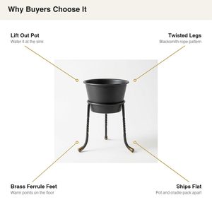 Maceta de Hierro Hecha a Mano de <span class=keywords><strong>15</strong></span> <span class=keywords><strong>cm</strong></span> con Soporte, Trípode de Latón con Patas Retorcidas para Decoración del Hogar, Hoteles y Bodas - Product Image 5