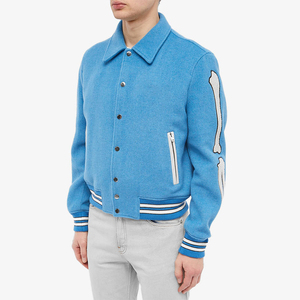 Veste Bomber Vintage en Laine Unisexe Personnalisée avec Patchs Osselets Bleus pour Hommes – Style Streetwear et Universitaire – Vente en Gros - Product Image 2