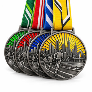 Médaille promotionnelle en métal gravée sur mesure avec placage nickel noir, relief 3D et ruban personnalisé pour la fabrication de souvenirs - Product Image 1