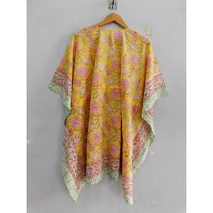 เดรสผ้าฝ้ายโบโฮ คอวี แขนทรงปีกค้างคาว เป็นมิตรกับสิ่งแวดล้อม งานแฮนด์เมด พิมพ์ลายบล็อก ชุดคลุมชายหาดทรงหลวม เสื้อคลุมทูนิคสำหรับฤดูร้อน สไตล์รีสอร์ท ผ้าธรรมชาติ - Product Image 3