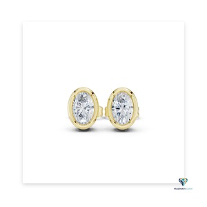 Yellow <b>Gold</b> Oval Lab Grown Diamond <b>Pendant</b> and Earring Set in 18K <b>Solid</b> <b>Gold</b>, 2.50 TCW Minimalist Bezel Jewelry Set - Product Image 5
