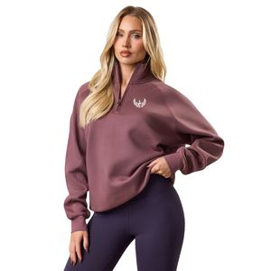 Sweat-shirt en molleton violet poussiéreux à manches raglan pour femme, coupe oversize, à col cheminée, manches longues, style streetwear décontracté, coupe ample, pour usage quotidien - Product Image 3