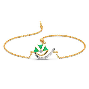 Bracelet en diamant vert triangulaire avec chaîne en or jaune et motif géométrique central incurvé - Product Image 2