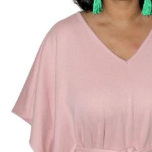 Poncho AKA para Mujer, Color Rosa, Cuello en V, Corte Holgado, Túnica con Cinturón, Ropa Casual para Hermandades Griegas, Prenda Exterior Elegante y a la Moda - Product Image 4