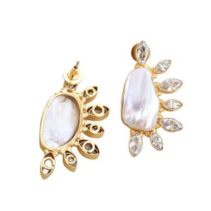 ต่างหูรูปหยดน้ำทองเหลืองธรรมชาติเพทายระดับพรีเมี่ยมดีไซน์หินธรรมชาติชุบโรเดียมทองเหลืองทันสมัย - Product Image 4