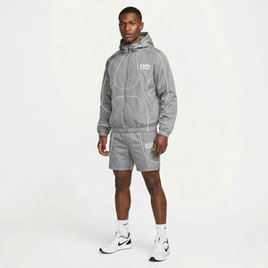 Custom Logo Grey Two-Piece Sportswear Set, <b>Men's</b> Lightweight Hooded Windbreaker <b>Jacket</b> and Shorts, <b>Summer</b> Athleisure Tracksuit - Product Image 3
