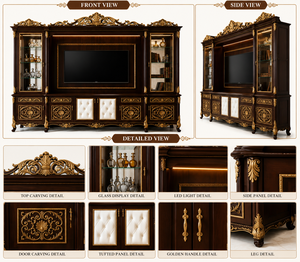 Luxurious Victorian Style Teak Wood <b>TV</b> Wall Cabinet Classic Luxury Teak Wood <b>TV</b> Wall <b>Unit</b> with Ornate Victorian <b>Design</b> USA Sale - Product Image 3