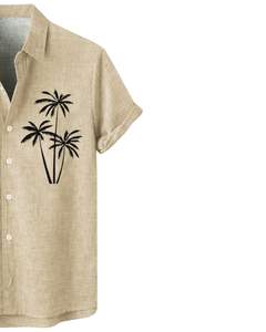 Camisa de Manga Corta con Estampado Tribal de Palmeras Color Caqui, Estilo Casual de Playa para Hombre, Fabricante OEM, Suministro al por Mayor - Product Image 4