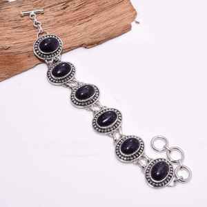 Bracelet en pierre de grès bleue, ton argenté, fermoir à bascule bohème, bijoux faits à la main en argent sterling, cadeau pour femme - Product Image 5