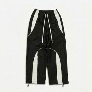 High Sales Custom Logo Black Men's Nylon <b>Wind</b> <b>Breaker</b> White Panels With Pants Sets For Summer Designer Streetwear Zipper Jackets - Product Image 4