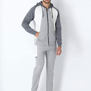 Men's Gray White Color Blocking Full <b>Zip</b> <b>Hooded</b> Long Sleeve Casual Breathable Polyester Cotton Autumn Wear Tracksuit For Sale - Product Image 2