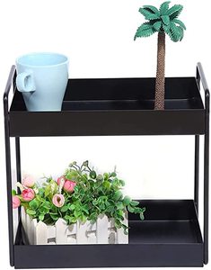Étagère de rangement moderne en métal noir à 2 niveaux pour comptoir de cuisine, salle de bain, organisation de la maison - Product Image 4