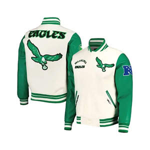 Veste de baseball vintage pour homme, style universitaire, avec broderie d'aigle, corps en laine et manches en cuir, manteau streetwear - Product Image 3