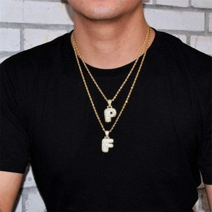 Collar con Colgante de Inicial en Forma de Burbuja Chapado en Oro de 18K, Letra 3D con Circonitas, Cadena de Eslabones, Joyería Personalizada para Él - Product Image 3