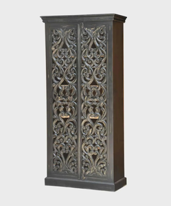Armoire moderne noire en teck massif sculpté à la main, portes doubles, étagères réglables, pour chambre, appartement, hôtel, maison - Product Image 3