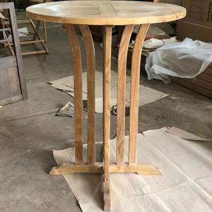 Mesa de Bar Redonda de Madera de Teca Estilo Japandi Moderno, Mesa Alta de Bistró de Madera Sólida de Mediados de Siglo con Diseño Único de Pedestal con Patas Curvas - Product Image 2