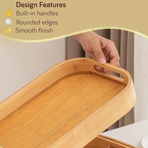 Eco-Friendly Bamboo Serving Tray <b>Set</b> of 3 Rectangular Stackable Wooden <b>Nesting</b> Trays with Handles for Breakfast <b>Coffee</b> <b>Table</b> - Product Image 3