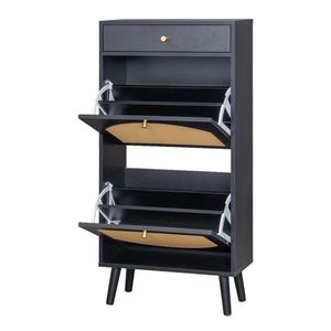 Scarpiera Nera 54x24x110cm in Rattan con 1 Cassetto e 2 Scomparti Ribaltabili, Materiale in Truciolato - Product Image 3