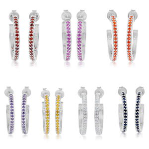 Pendientes de Aro de Plata de Ley 925 con Micro Pavé de Cornalina Genuina, Última Colección, Chapados en Rodio, Venta al por Mayor - Product Image 6