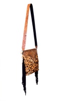 Sac à main hobo en cuir de vachette avec fermeture éclair, style western, franges et fleurs pour femme