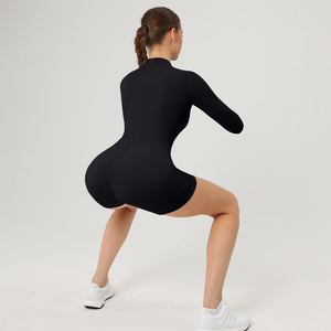 Women's High Waist Long Sleeve Solid Color Zipper Jumpsuit Sexy Club Wear Breathable Spandex Polyester Skinny Fit Above Knee - Product Image 6