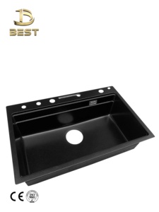 Fregadero de Cocina de Lujo, Negro, Antiarañazos, de Cuarzo, de una Sola Tina, Hecho a Mano, Diseño Rectangular, con Grifo de Granito, Instalación Superior, 3 Años de Garantía - Product Image 6