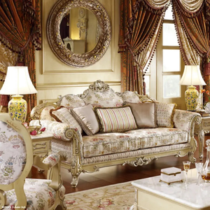 ชุดโซฟาห้องนั่งเล่นสไตล์วิลล่าฝรั่งเศสสุดหรู  ทำจากไม้มะฮอกกานีแท้แกะสลักด้วยมือ  หุ้มเบาะสไตล์พระราชวังยุโรป - Product Image 2
