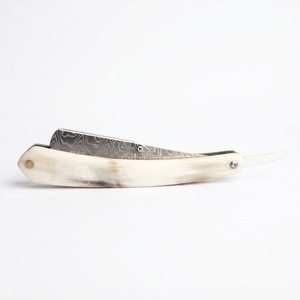 IKZARSA Straight <b>Razor</b> Buffalo Bone Handle Stainless Steel Blade Single Blade Damascus Pattern <b>for</b> <b>Men</b> Outdoor Use Barber - Product Image 3