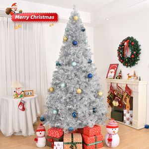8 FT Unlit Hinged Christmas Pine Tree with 1350 Branch Tips Artificial Silver Tree with Sturdy Metal Stand - Product Image 1
