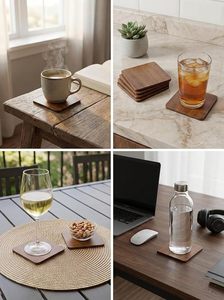 Wooden Tea & Coffee <b>Coasters</b> Set of 6 | Natural Wood <b>Drink</b> <b>Coaster</b> Set for Dining Table Office Home Kitchen Decor - Product Image 3