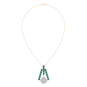 Collier à pendentif élégant en or rose jaune 14K 18K taille baguette avec émeraude naturelle Bijoux fins Diamant Accents en or blanc - Product Image 5