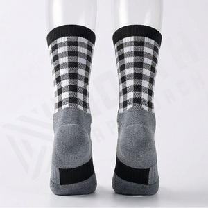 Crew <b>Socks</b> Plaid Pattern <b>Black</b> White Gray Casual Knitted Breathable Adult Spring Style - Product Image 2