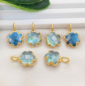 จี้หินลาบราโดไรต์ขนาด 10 มม. รูปดอกไม้ ชุบทอง สำหรับทำเครื่องประดับ DIY - Product Image 1