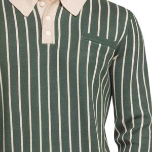 Suéter Polo a Rayas Verde Bosque para Hombre, Jersey de Punto, Manga Larga, Cuello con Cierre de Cremallera, Ropa de Punto Informal de Moda, Fabricante OEM - Product Image 6