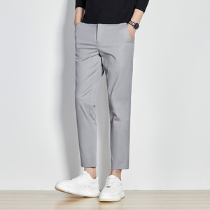 Pantalon Capri Homme Décontracté d'Été en Coton Léger Anti-Boulochage à Taille Élastique Motif Crayon Coupe Slim - Product Image 1