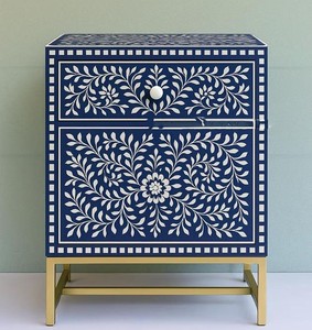 Designer Resin Bone Inlay Nightstand With 3 Drawer Handmade Floral <b>Bedside</b> Cabinet with <b>Gold</b> Metal Base Luxury Bedroom Furniture - Product Image 4