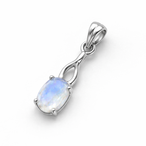 Colgante de plata de ley chapado en rodio con piedra lunar de corte ovalado, hecho a mano, minimalista, regalo para ella, joyería de junio. - Product Image 1