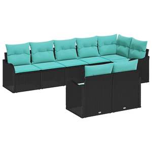 Ensemble de canapés de jardin en polyrotin noir et turquoise, 8 pièces - Product Image 2