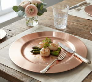 Assiettes de présentation en cuivre au design exquis pour restaurants, vente en gros, assiettes de présentation métalliques de forme arrondie - Product Image 4