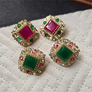 Vintage 14K Gold Plated Square Stud Earrings with Zircon and Pearl Oxidized Polish Finish Casual Style - Product Image 1