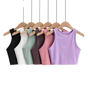 Top Corto de Punto sin Mangas con Cuello Redondo para Mujer, Color Sólido, Informal, Transpirable, de Spandex y Poliéster - Product Image 1