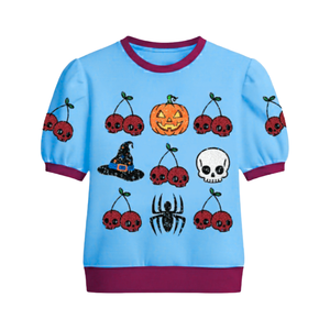 Pull en coton de haute qualité pour femme, coupe oversize, col rond, broderie cerise et citrouille, collection automne-hiver, idéal pour Halloween - Product Image 3