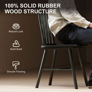 Ensemble de 2 chaises de salle à manger noires style farmhouse, chaises de cuisine en bois avec structure en bois d'hévéa et dossier à tiges pour salle à manger - Product Image 6