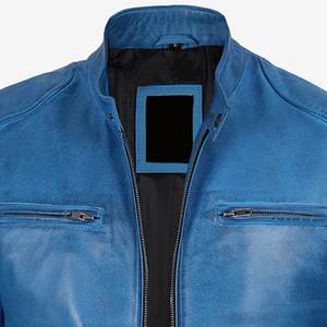 Chaqueta con cremallera azul y logotipo personalizado de nueva llegada para hombre, chaquetas de cuero vintage para hombre, chaquetas de invierno de alta calidad, ropa de calle. - Product Image 6