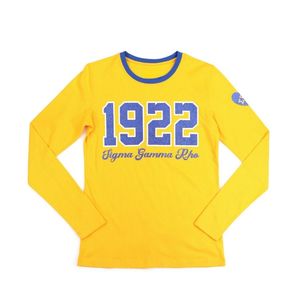 T-shirt à manches longues Sigma Gamma Rho, or et bleu royal, vêtements de sport décontractés, col rond, vêtements d'équipe personnalisés, OEM ODM, vente en gros - Product Image 1