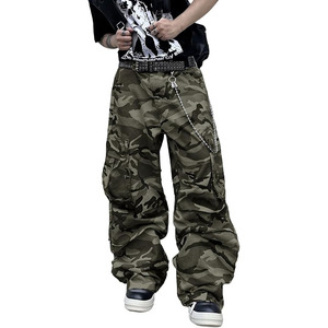 <b>Mens</b> Denim Baggy Pants with Cargo Pockets Mid Weight Casual Streetwear Wide Leg <b>Jeans</b> Hip Hop Skater Trousers - Product Image 1