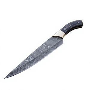 Cuchillo Táctico de Caza de Acero de Damasco Forjado de Alta Resistencia, Cuchillo de Supervivencia para Exteriores con Guarda de Latón Brillante para Camping - Product Image 1
